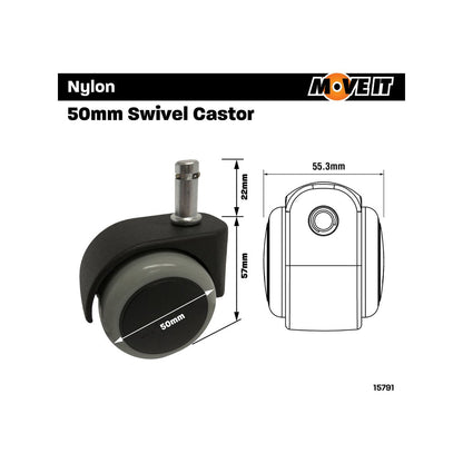 Move It 50mm Furniture Castor Pack - Nylon - 150kg Load - Durable