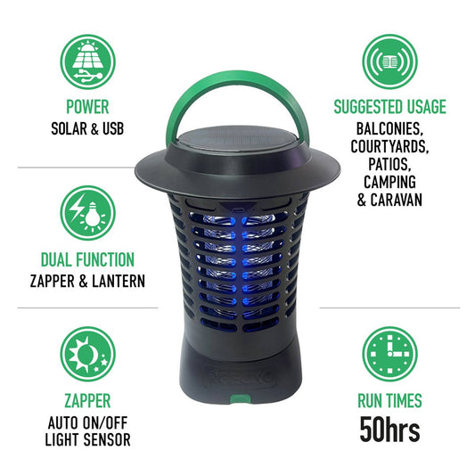 Gecko Solar USB Rechargeable Zapper - 175mm - High Impact Plastic - Lantern