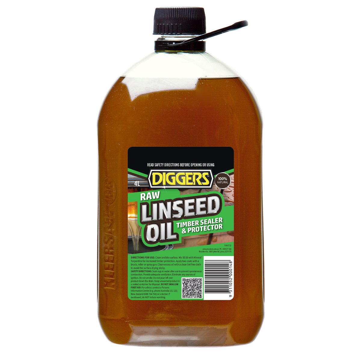 DIGGERS Raw Linseed Timber Oil - 4L - 100% Natural - Water Resistant