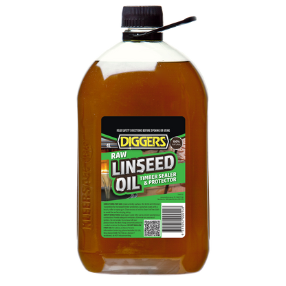 DIGGERS Raw Linseed Timber Oil - 4L - 100% Natural - Water Resistant