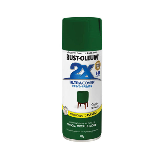 Rust Oleum 2x Ultra Cover Satin Spray Paint Seaweed Green 340g