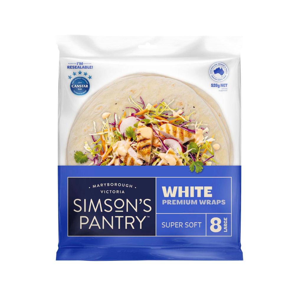 Simson's Pantry Preservative Free Premium White Large Wraps 8 Pack - 528g