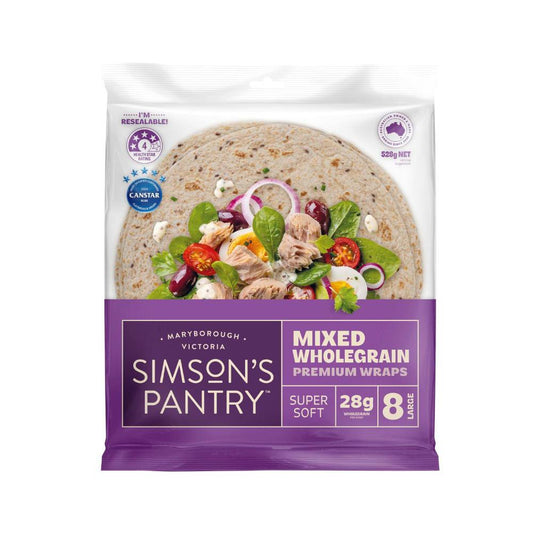 Simson's Pantry Preservative Free Mixed Wholegrain Large Wraps 8 Pack - 528g