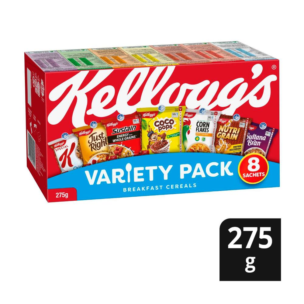 Kellogg's Variety Pack Assorted Breakfast Cereals Sachets 8 Pack - 275g