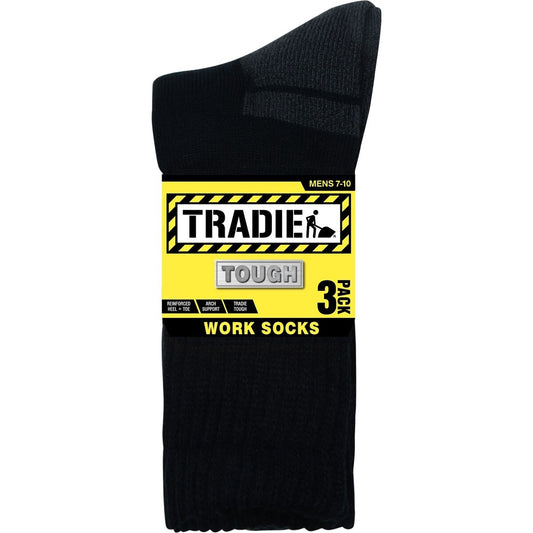 Tradie Mens Work Socks Black 7/10 3 Pack