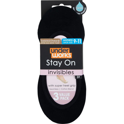 Underworks Ladies Invisible Footlets Black 9-11 3 Pack