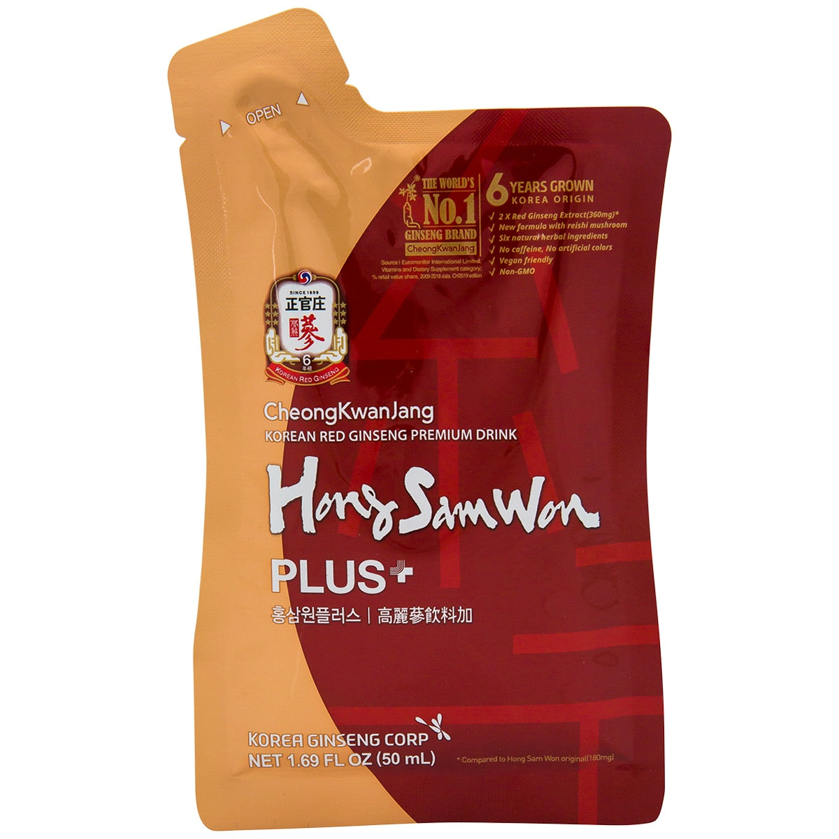 Hong Sam Won Korean Red Ginseng Tea Pouches Model 902000774 Mild 30 x 50mL