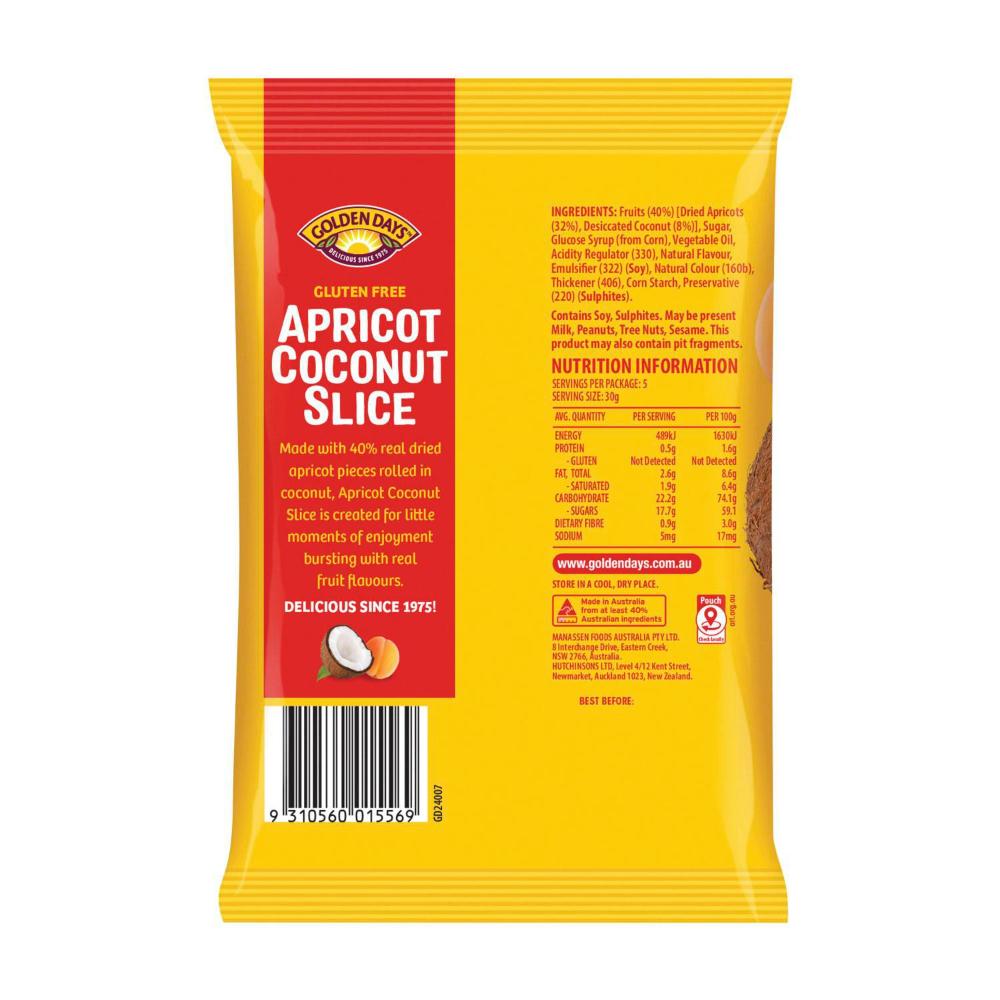 Golden Days Gluten Free Apricot Coconut Slice - 150g