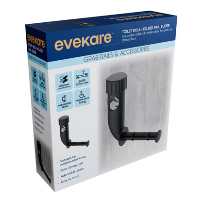 Evekare Toilet Roll Holder Rail Slider - Black Matte