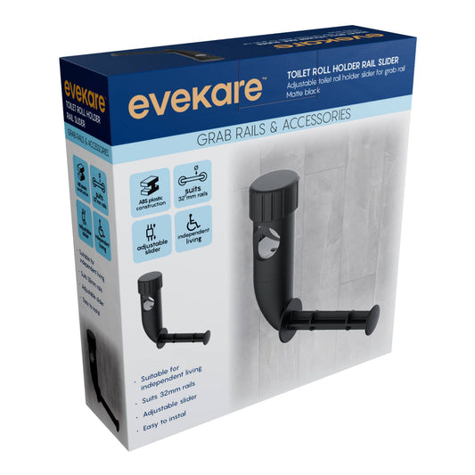Evekare Toilet Roll Holder Rail Slider - Black Matte