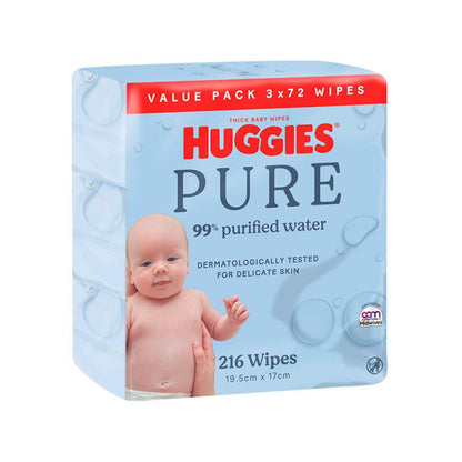 Huggies Pure 99% Purified Water Baby Wipes - 216 Pack