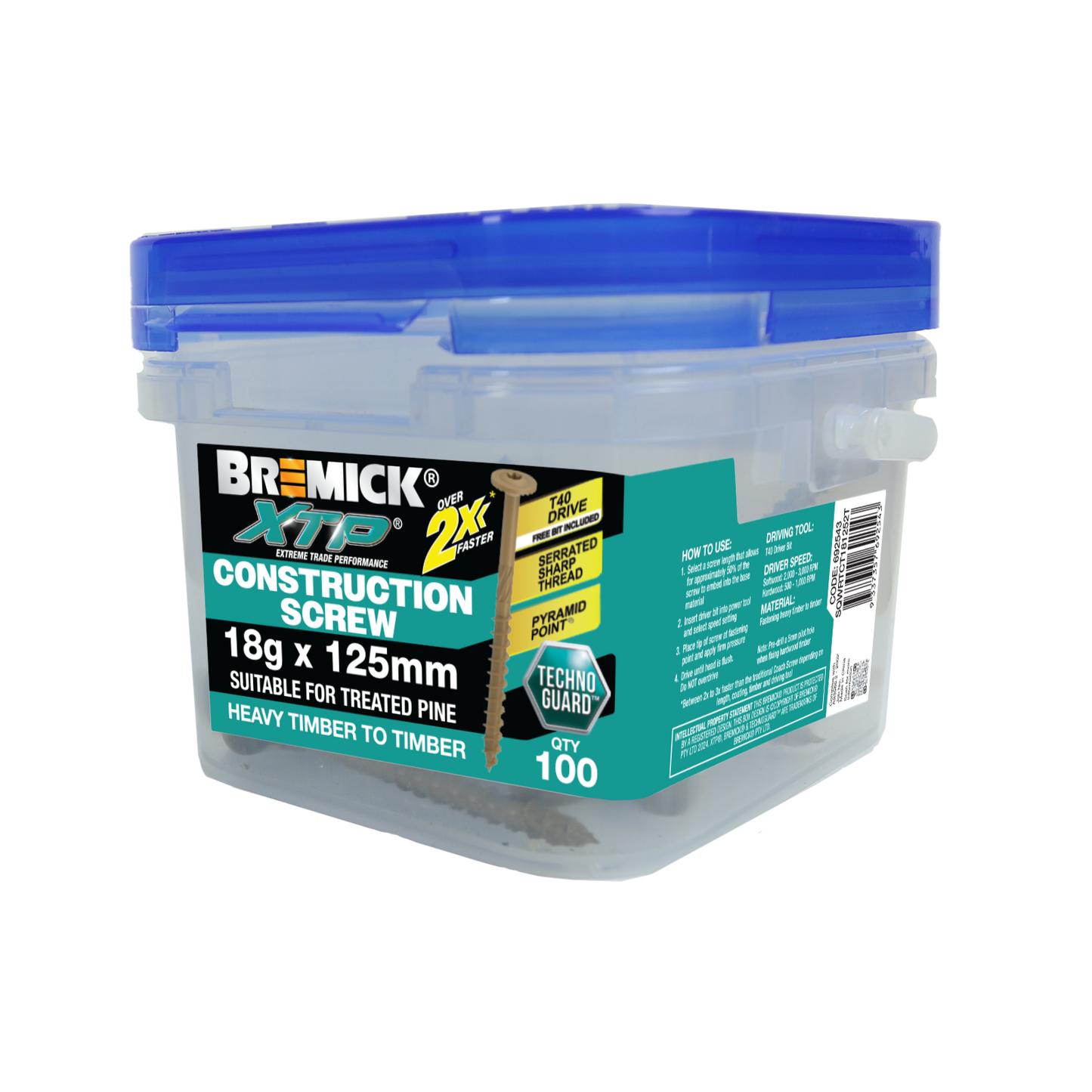 Bremick XTP Construction Screw - 18g x 125mm - TechnoGuard Tan - 100 Pack