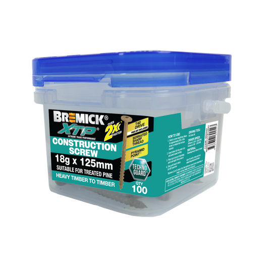 Bremick XTP Construction Screw - 18g x 125mm - TechnoGuard Tan - 100 Pack