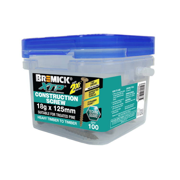 Bremick XTP Construction Screw 18g x 125mm TechnoGuard Tan T40 100 Pack