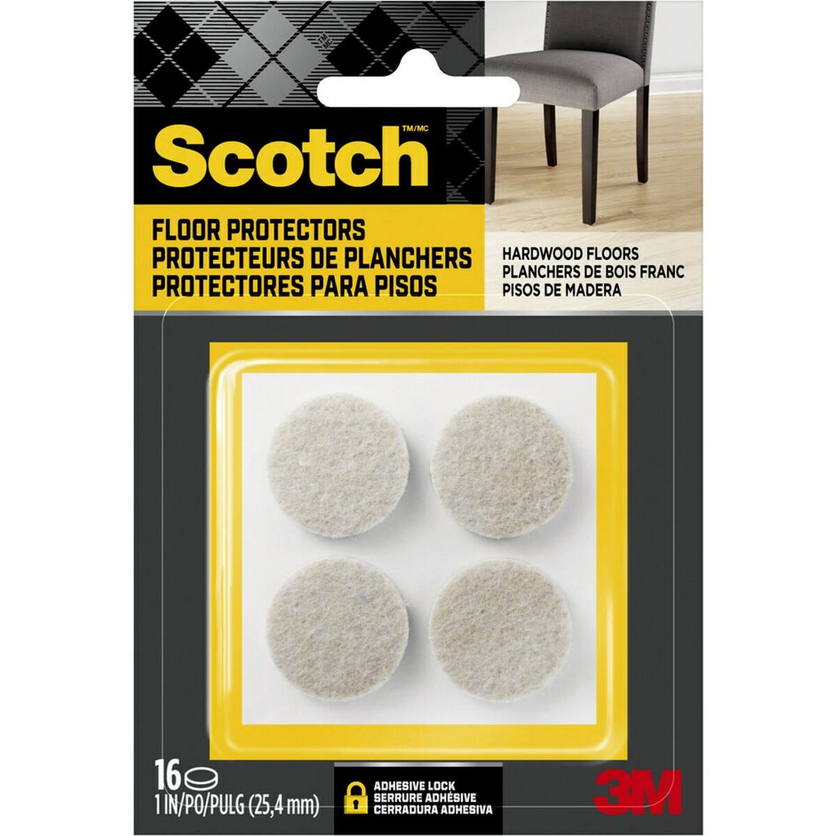 Scotch Felt 2.5cm Floor Protectors Round 16 Pack