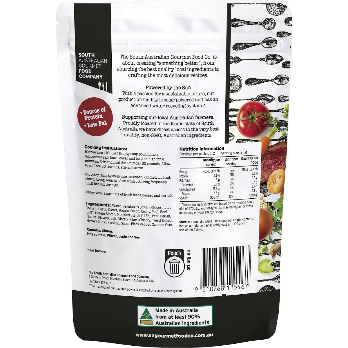 South Australian Gourmet Food Company Chunky Beef & Vegetable Soup Pouch 430g