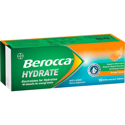 Berocca Hydrate Electrolytes Effervescent Tablets Orange 10 Pack