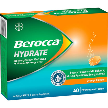 Berocca Hydrate Electrolytes Effervescent Tablets Orange 40 Pack