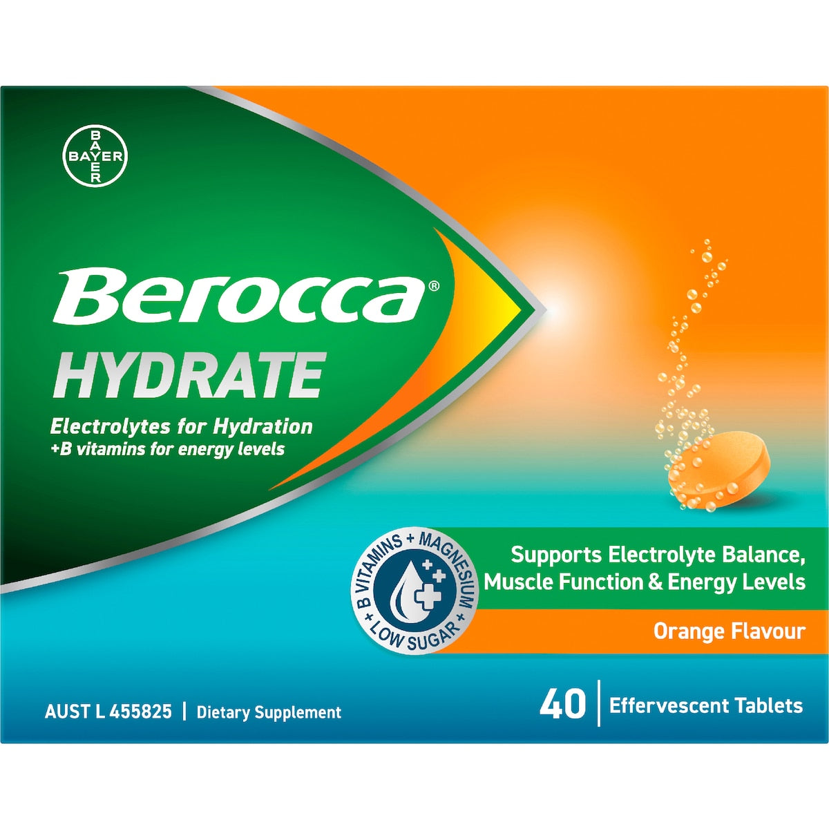 Berocca Hydrate Electrolytes Effervescent Tablets Orange 40 Pack
