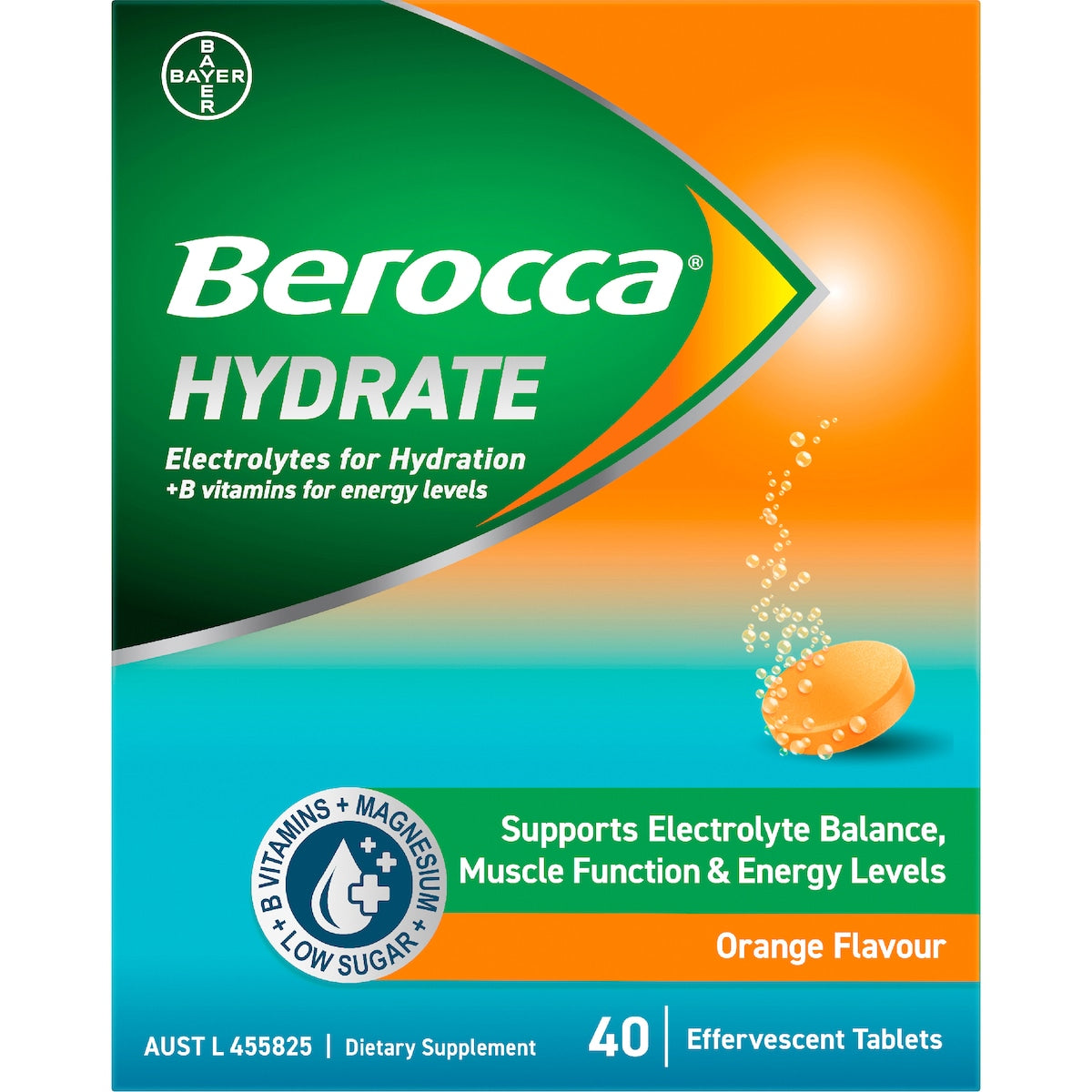 Berocca Hydrate Electrolytes Effervescent Tablets Orange 40 Pack