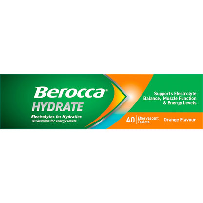 Berocca Hydrate Electrolytes Effervescent Tablets Orange 40 Pack