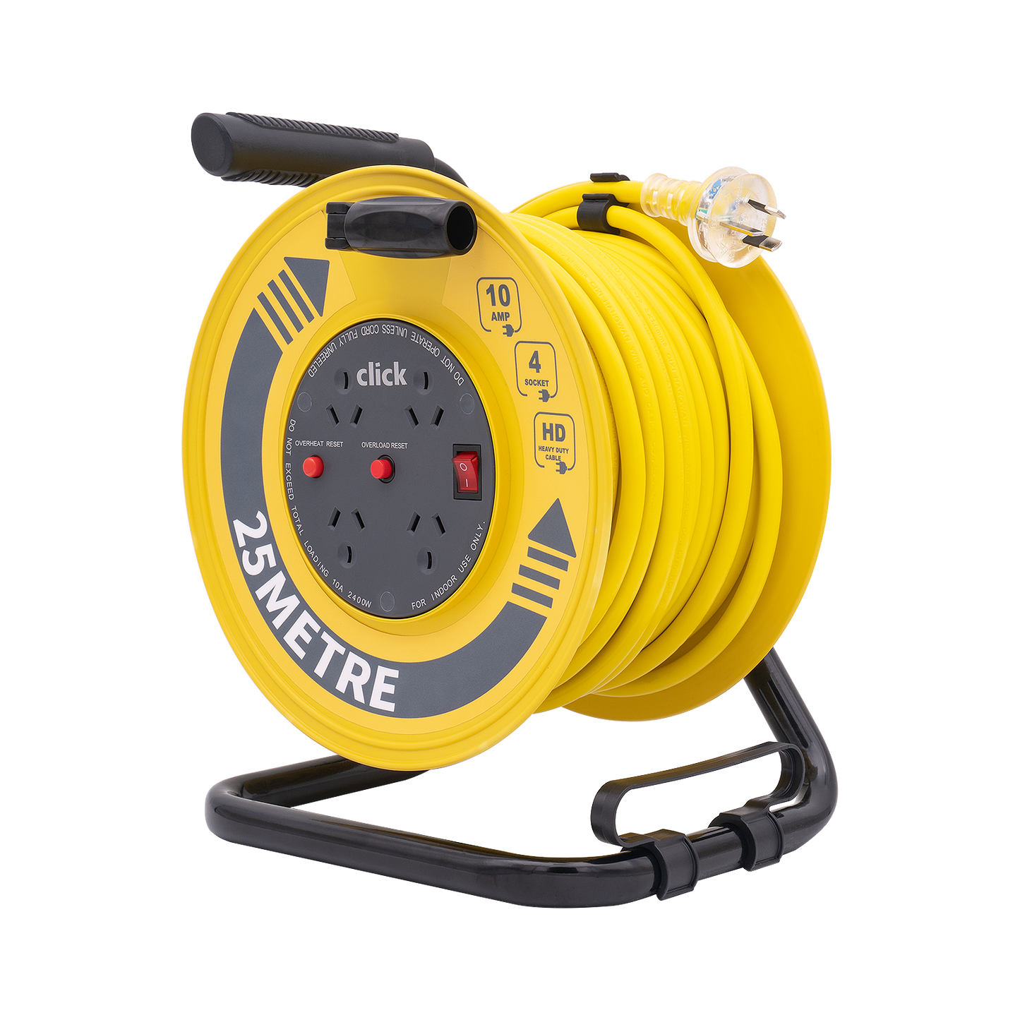Click Heavy Duty Yellow Cable Reel - 25m - 4 Outlet