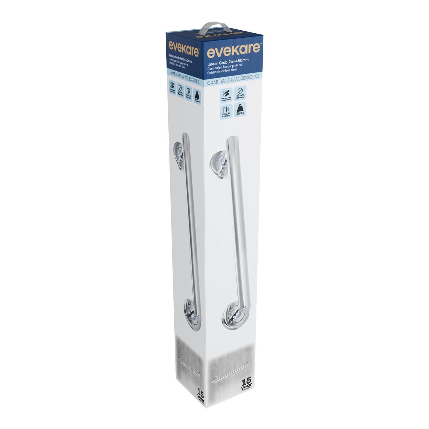 Evekare Linear Grab Rail - 450mm - Polished Stainless Steel