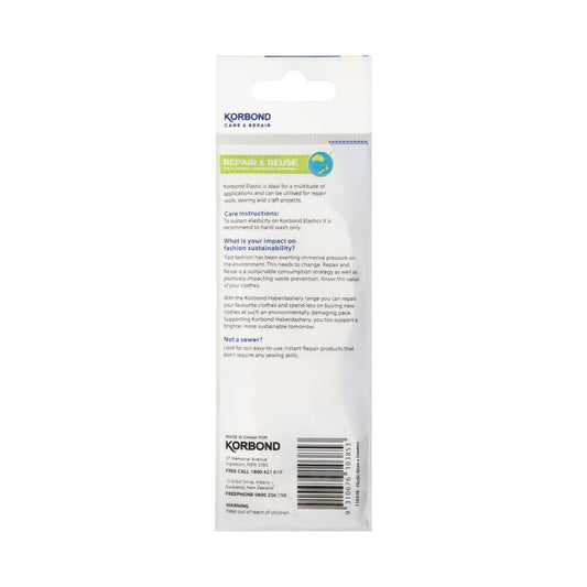 Korbond White Rayon Elastic 3m - 1 each