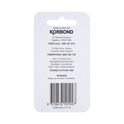 Korbond Gilt Safety Pins Assorted Sizes - 1 pack