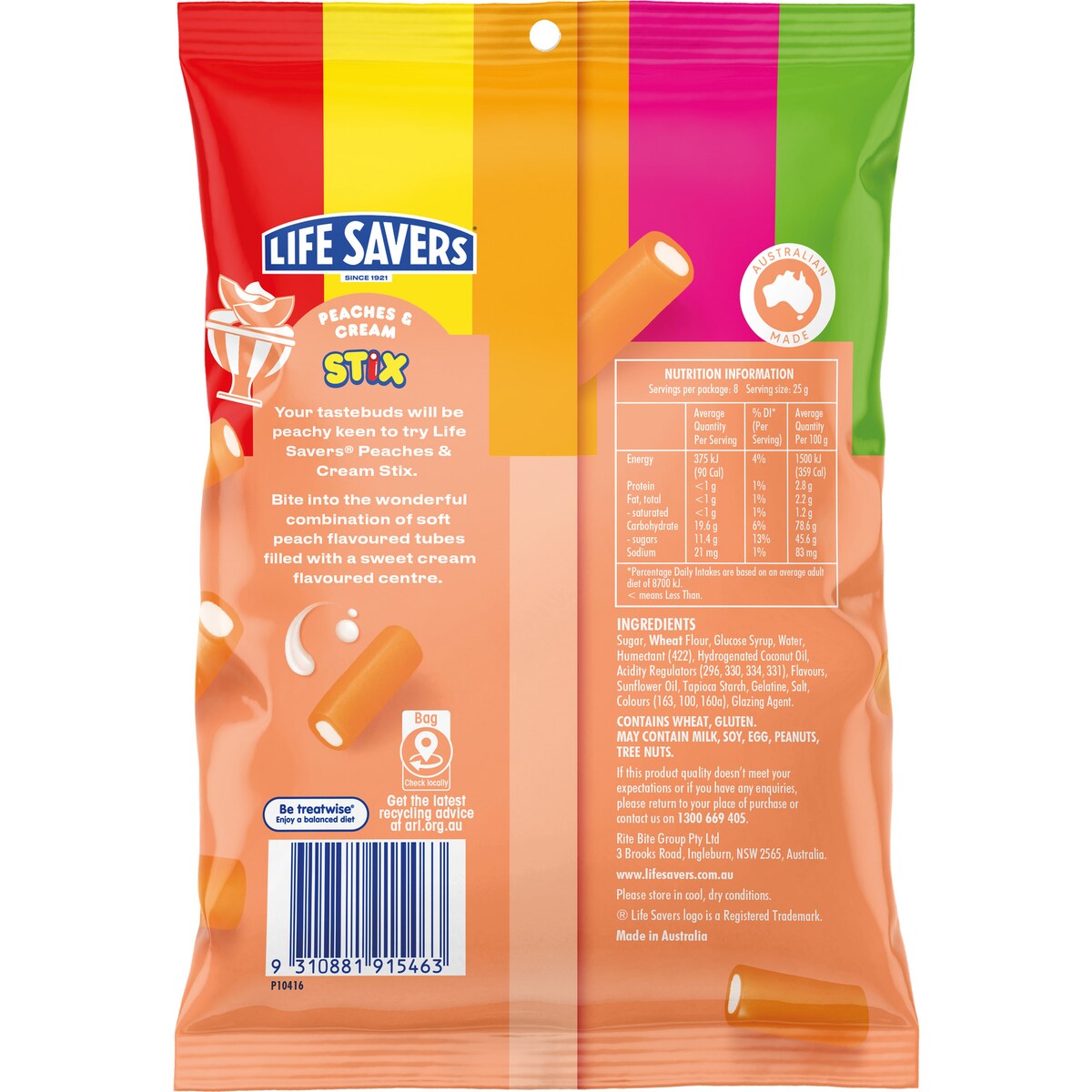 Life Savers Peaches & Cream Stix 200g