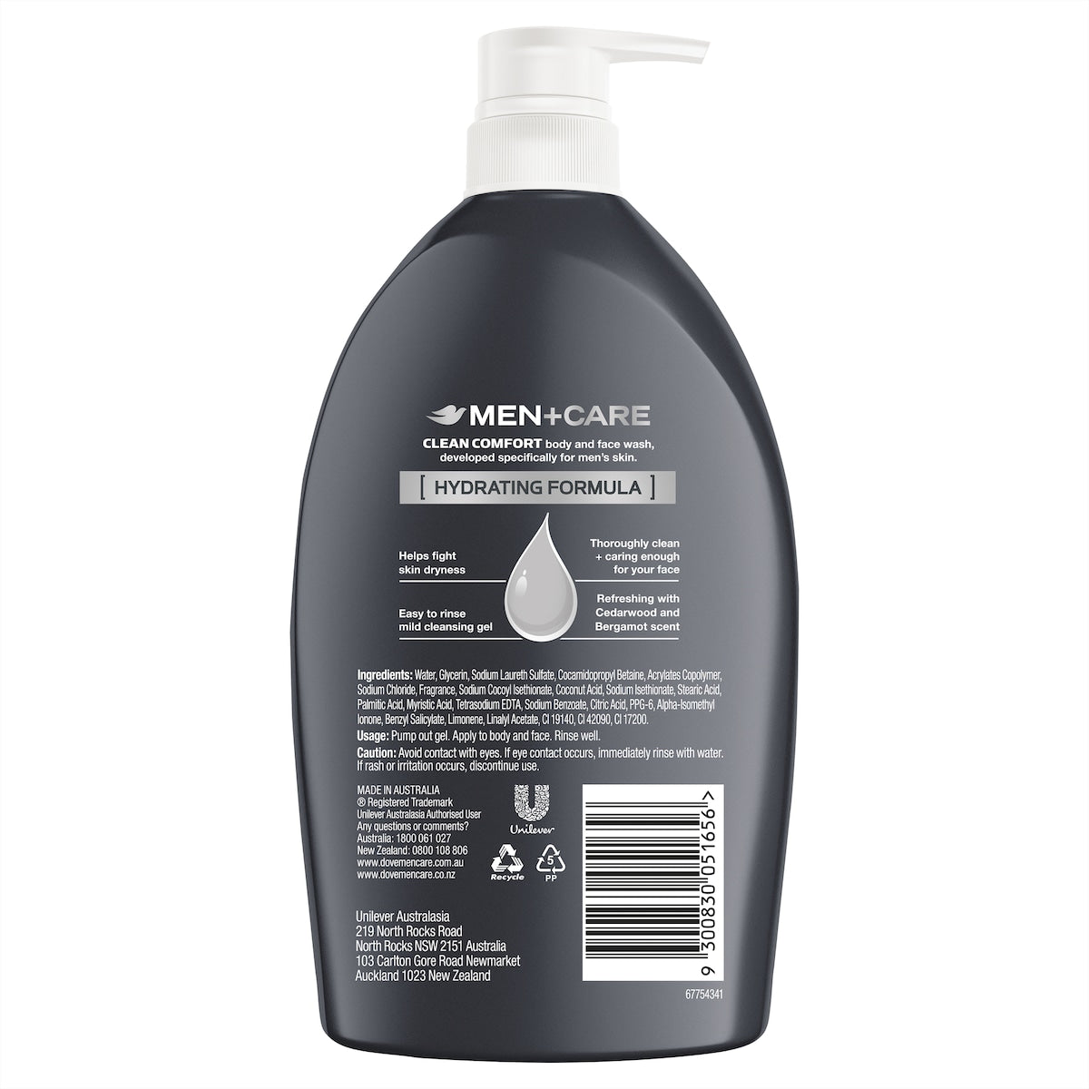 Dove Men+care Clean Comfort Body & Face Wash 1l