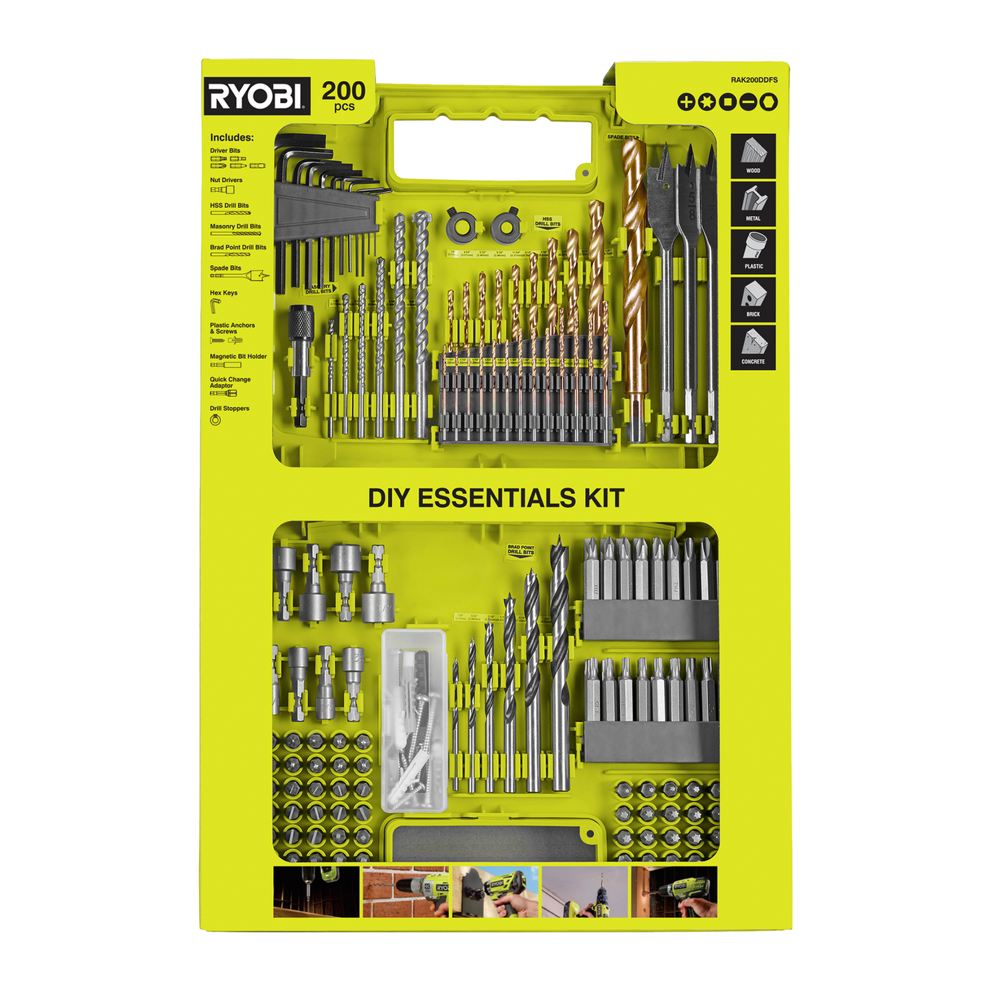 Ryobi DIY Essentials Kit - 281 x 58 x 420mm - 200 Piece