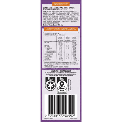 Sunbites Veggie Sweet Potato Crackers Share Pack Sea Salt & Garlic 110g