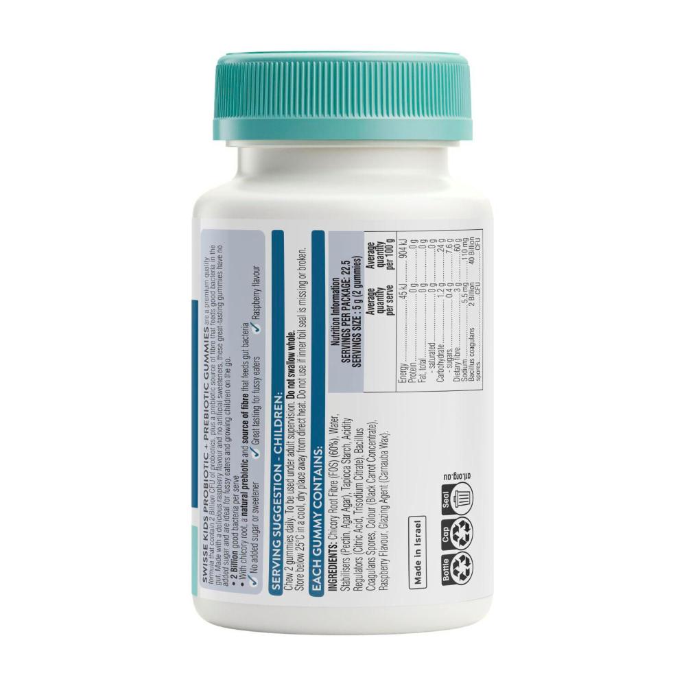 Swisse Kids Probiotic + Prebiotic Gummies 2 Billion Probiotics Per Serve - 45 pack