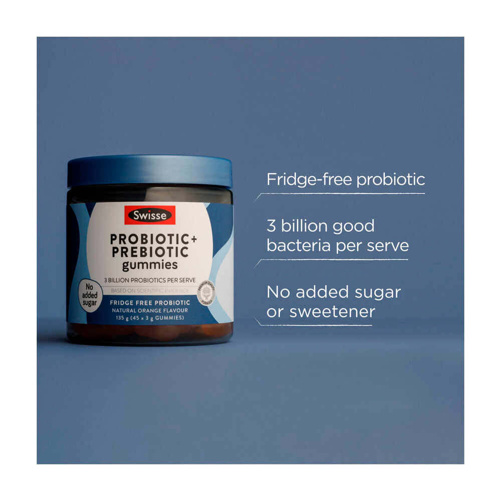 Swisse Probiotic + Prebiotic Gummies 3 Billion CFU of probiotics per serve - 45 pack