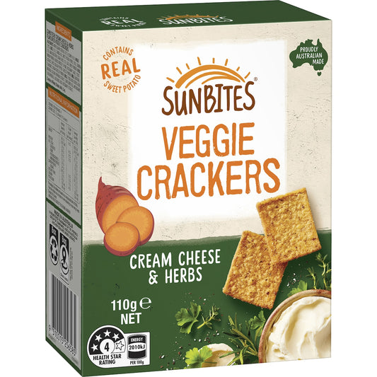 Sunbites Veggie Sweet Potato Crackers Share Pack Cream Cheese & Herb 110g