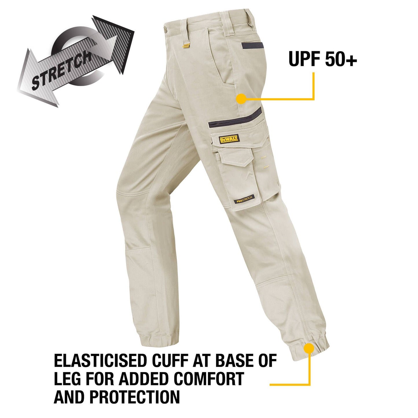 Dewalt Khaki Goldfield Prostretch Trousers Size 38 - 4-Way Stretch - Durable