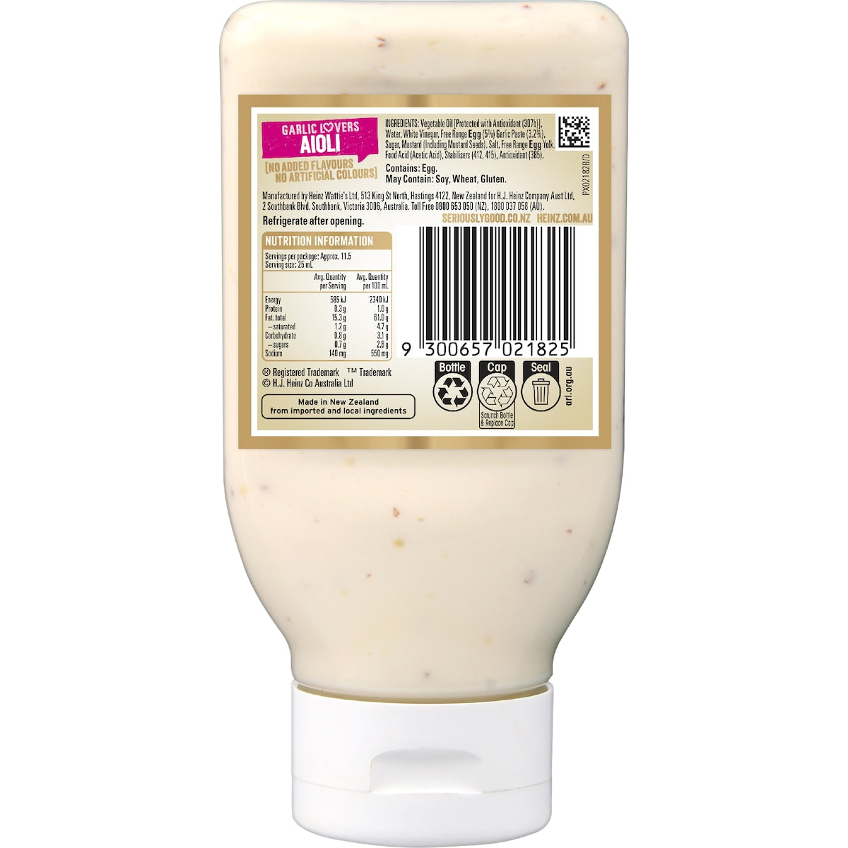 Heinz Seriously Good Flavoured Mayonnaise Garlic Lovers Aioli 295ml