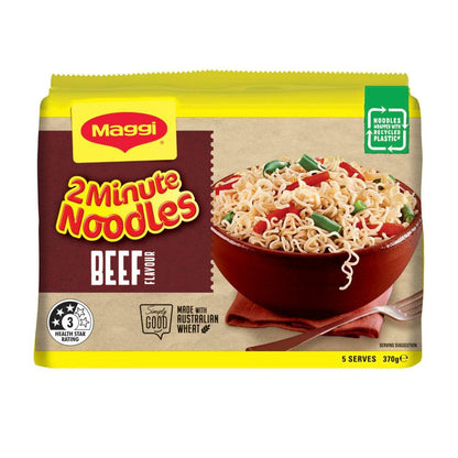 Maggi 2 Minute Instant Noodles Beef Flavour 5 Pack - 370g