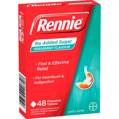 Rennie Antacid Chewable Tablets Spearmint Flavour 48 Pack