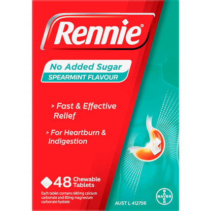 Rennie Antacid Chewable Tablets Spearmint Flavour 48 Pack