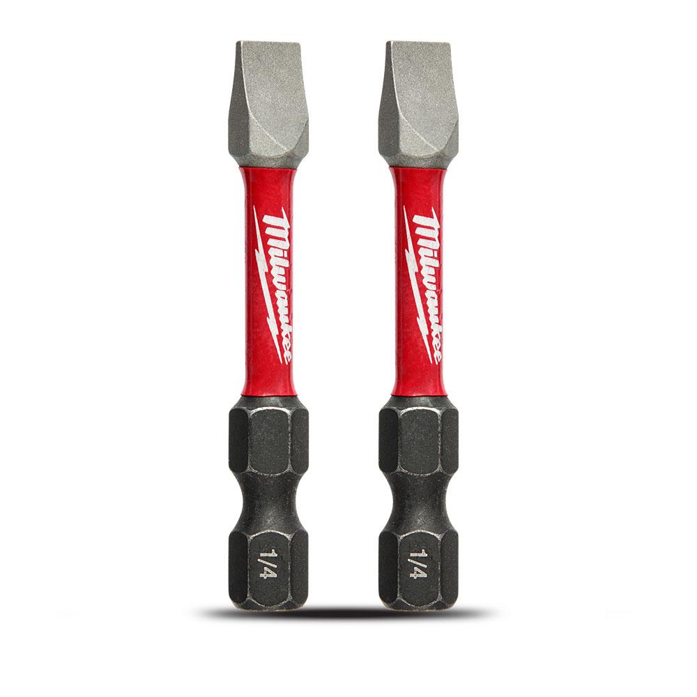 MILWAUKEE SHOCKWAVE Power 1/4" x 50mm (2") Slotted Screwdriver Bit - 2 Piece 48325018