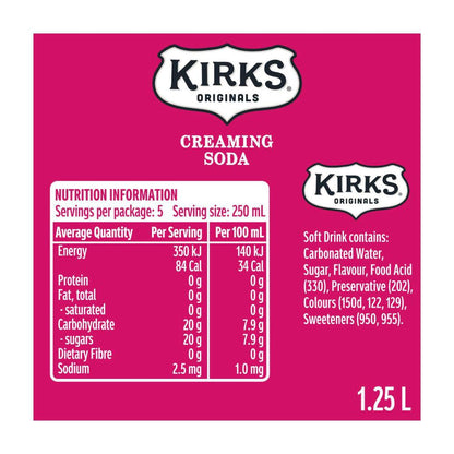 Kirks Creaming Soda Soft Drink Bottle - 1.25L