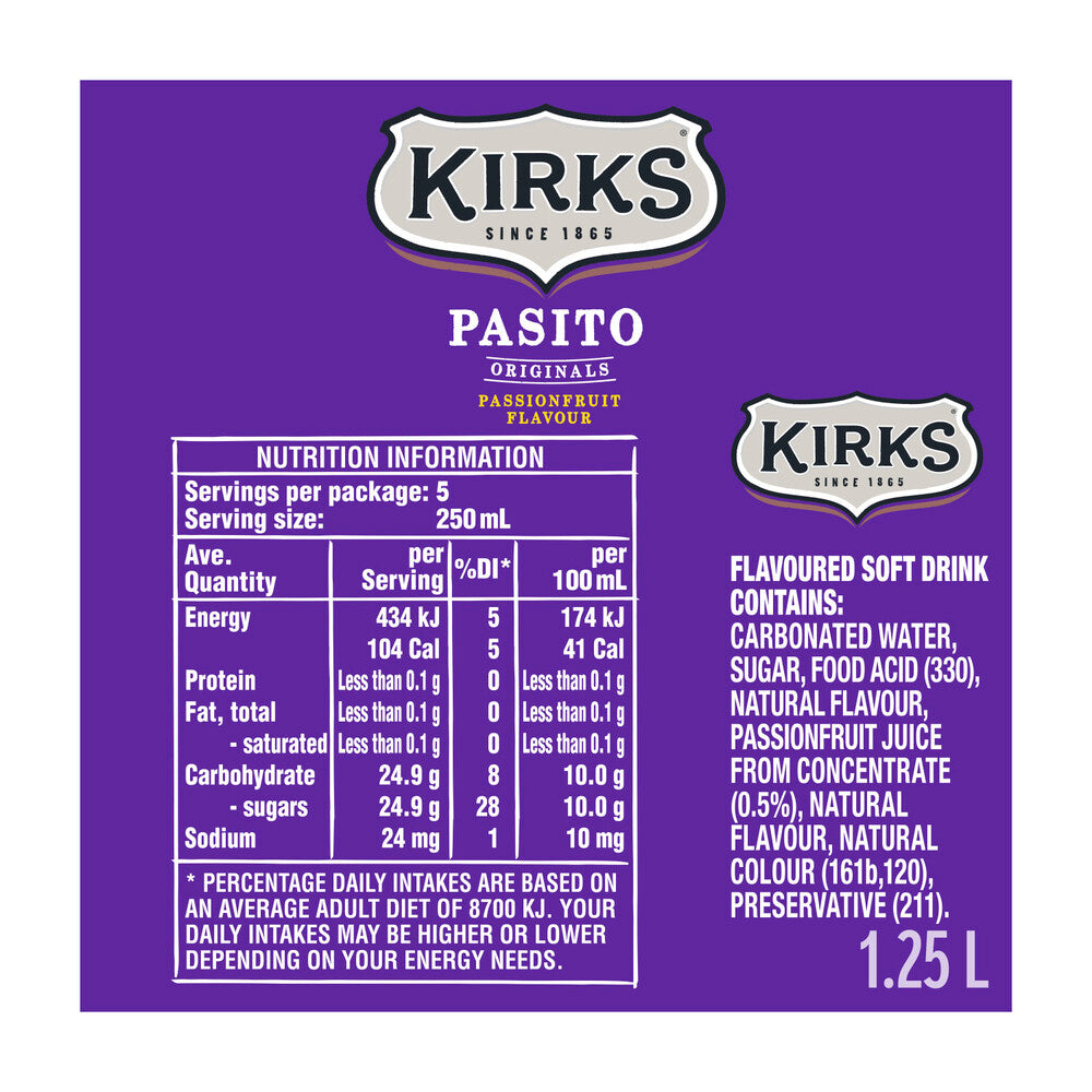Kirks Pasito Passionfruit Soft Drink - 1.25L