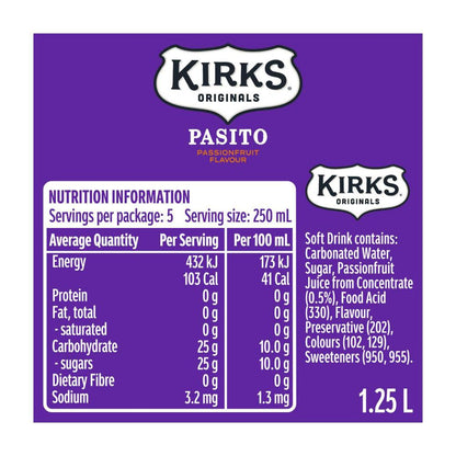 Kirks Pasito Passionfruit Soft Drink - 1.25L