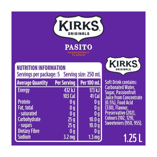 Kirks Pasito Passionfruit Soft Drink - 1.25L