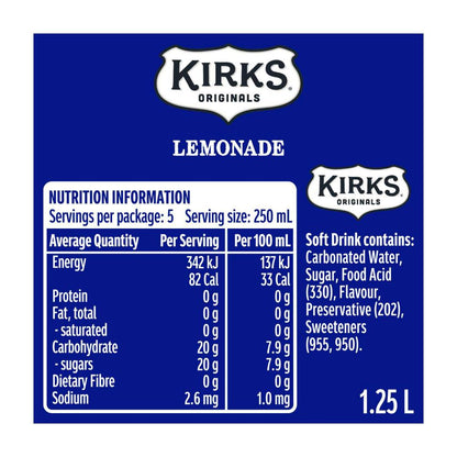 Kirks Lemonade Soft Drink - 1.25L