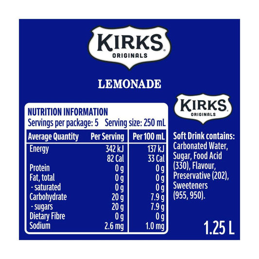 Kirks Lemonade Soft Drink - 1.25L
