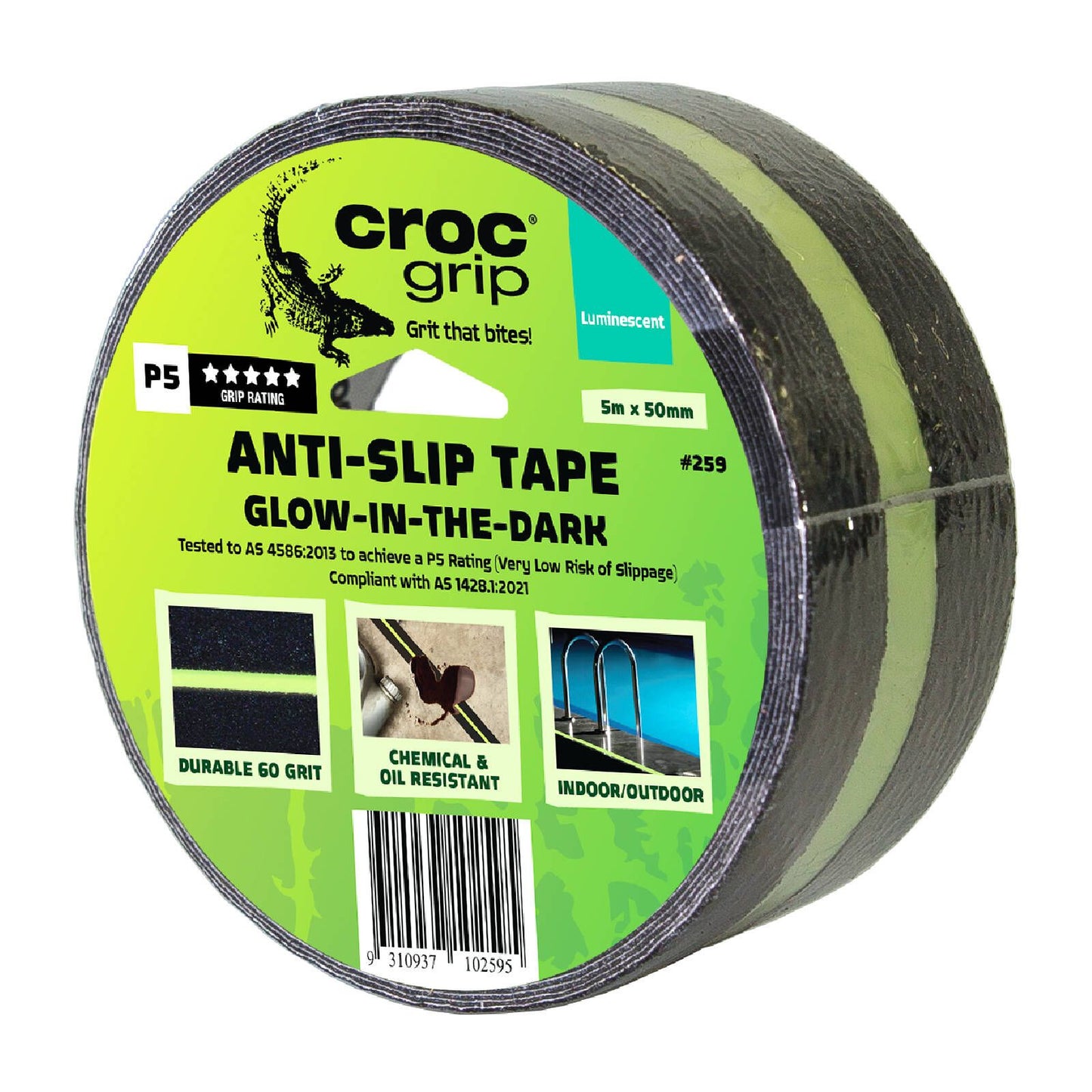 Croc Grip Anti-Slip Tape - 5m x 50mm - Glow in the Dark