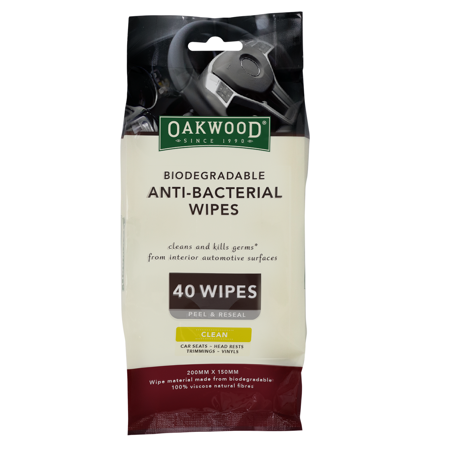 Oakwood Biodegradable Anti Bacterial Wipe - 200 x 150mm - 40 Wipes